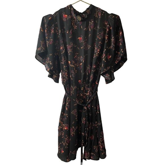Lumiere Chiffon Floral Open Back High Neck Flutter Sleeve Dress Size Small - Picture 1 of 9